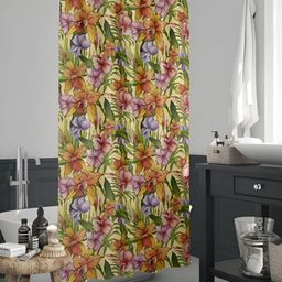 ArtzFolio Green & Brown Floral Printed Waterproof Shower Curtain-image-100