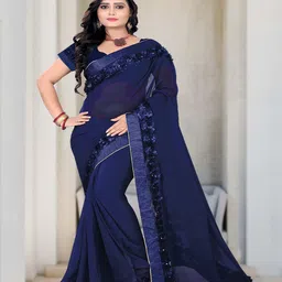 KALINI Navy Blue Beads and Stones Poly Georgette Saree-picture-27
