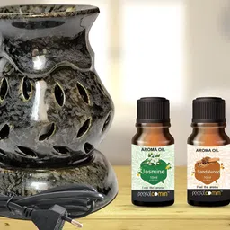 PEEPALCOMM 3 Pieces Black Pieces Aroma Oil Diffuser With Scented Jasmine & Sandal Oils-19