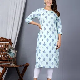 k d fab Floral Printed Round Neck Pure Cotton Straight Kurta-image-15