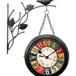 Nutts Black & Red Chain Bird Double Sided Analogue Vintage Wall Clock-18
