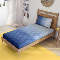 The Happy Pod Blue & White Geometric Pure Cotton Flat Single Bedsheet & 1 Pillow Cover-image-49