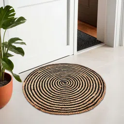 Aura Black & Beige Jute Round-Shaped Doormat-14