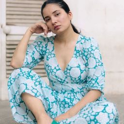 Entwine Women Floral Printed V-Neck Puff Sleeves Wrap Midi Dress-image-29