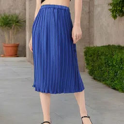 DressBerry Effortless Elegance Accordion Pleated Satin Finish A-Line Midi Skirts-image-9