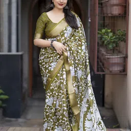 KALINI Kalamkari Print Zari Kota Saree-image-98