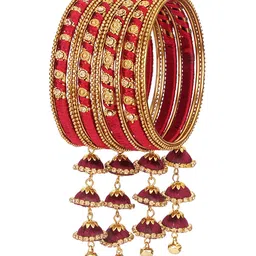ZULKA Set Of 24 Artificial Stones Studded and Beaded Thread Latkan Bangles image 2