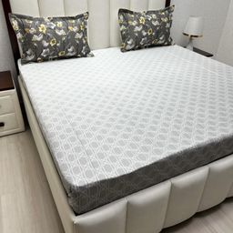 Pure Decor Royal Majestic Grey Printed Pure Cotton 300 TC King Bedsheet Set 2.74x 2.74 m-image-44