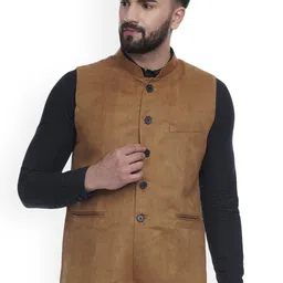 VEERA PARIDHAAN Suede Velvet Chinese Collar Nehru Jacket-image-11