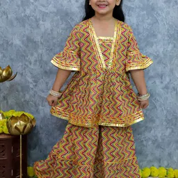 UNBIND Girls Printed Empire Gotta Patti Pure Cotton Kurta with Sharara-picture-14