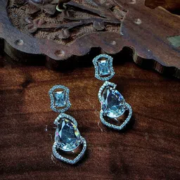 Gemron Jewel Rhodium-Plated American Diamond Studded Contemporary Drop Earrings-picture-36