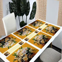 REVEXO 12Pc Yellow & Green Printed Non Slip Table Placemats With Coasters-23
