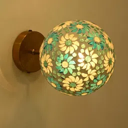 SOMIL Blue & Gold-Toned Printed Glass Spherical Shaped Wall Lamp-image-66