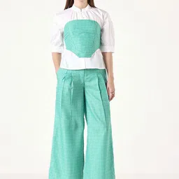 Muvazo Checked Linen Top Corset With Trousers Co-Ords-image-56