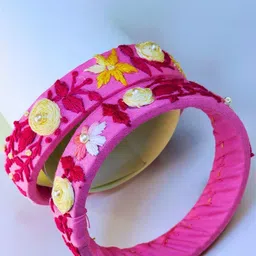 TheYUGO Set Of 2 Artificial Beaded Embroidered Bangles-18