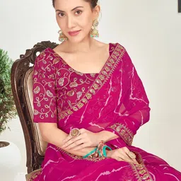 DIVASTRI Leheriya Sequinned Pure Georgette Leheriya Saree-9