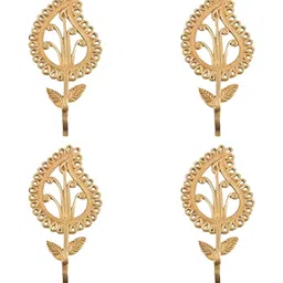 IndianShelf Gold-Toned 4 Pieces Parsley Brass Wall Hooks-picture-1