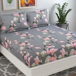 VAS COLLECTIONS Valancia Grey Floral Microfiber 210 TC Queen Bedsheet Set-2.54x2.28m-picture-7