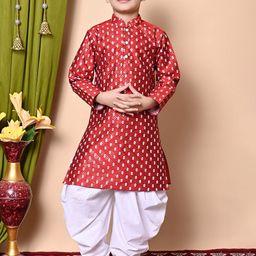 BAESD Boys Embroidered Regular Sequinned Dupion Silk Kurta with Patiala-33