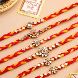 Anouk Set Of 6 Kundan Studded ThreadRakhi With Roli Chawal Chandan & Mishri-16