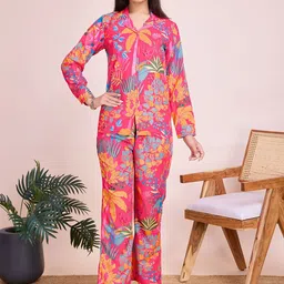 SHREE PAKHI Floral Printed Shirt Collar Neck Shirt With Trousers Co-Ords-picture-19