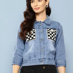 Aarika Lightweight Crochet Pocket Crop Denim Jacket-image-94