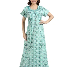NIGHT QUEEN Turquoise Blue Printed Women Maxi Nightdress-picture-55