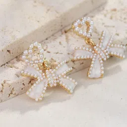 DressBerry Gold-Plated Pearls Studded Butterfly Shaped Korean Drop Earrings-14