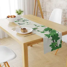 LUSHLYF White & Green Floral Printed Pure Cotton Table Runner-13