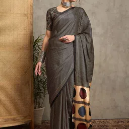 Anouk Striped Pure Crepe Block Print Saree-54