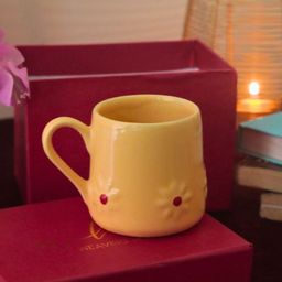 WEAVING HOMES Yellow Printed Ceramic Dishwasher Safe Glossy Cups 180ml-image-91