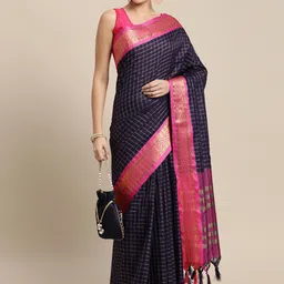 LeeliPeeri Designer Checked Woven Design Zari Saree-image-41