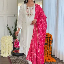 TWINS LADY Floral Embroidered Round Neck Straight Kurta With Trousers And Dupatta-picture-10
