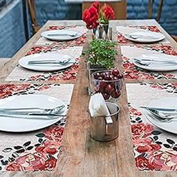 PRAKARTIK 6-Pcs White & Red Printed Heat Resistant Table Placemats-9