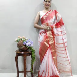KALINI Tie and Dye Zari Organza Leheriya Saree-image-90