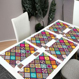 REVEXO 12Pc Pink & Yellow Printed Non Slip Table Placemats With Coasters-15