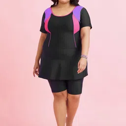 LYCOT Women Plus Size Colourblocked Round Neck Swimming Dress-picture-18