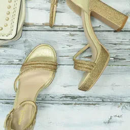Ronnie Grey Embellished PU Party Block Sandals-19