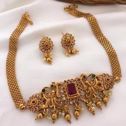 ROFARWORD Gold-Plated Cubic Zirconia Studded & Beaded Jewellery Set-image-33