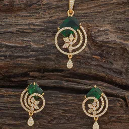 Kushal's Fashion Jewellery Green Gold-Plated Party Zircon Pendant Set-39
