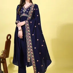 KALINI Women Ethnic Motifs Embroidered Regular Sequinned Kurta with Trousers & With Dupatta-picture-17