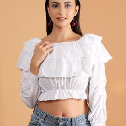 Belfry Off-Shoulder Crepe Crop Top-image-78
