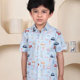 Polka Tots Boys Conversational Printed Spread Collar Cotton Casual Shirt-image-88