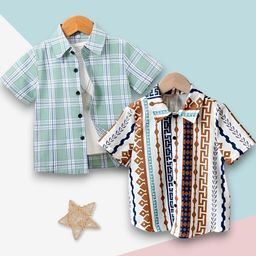 Boys Shirt Checkered, Printed Casual Short Sleeve Shirts Pack of 2-image-45