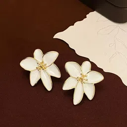 FIMBUL Rhodium-Plated Floral Studs-image-8