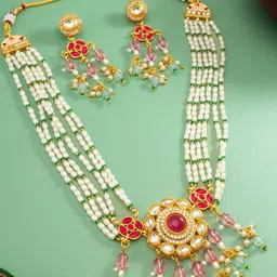 Aadita Gold Toned Kundan and Pearl God-plated Necklace & Earrings Jewellery Set-picture-6
