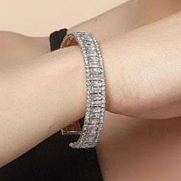 Bohey by KARATCART Gold-Plated Cubic Zirconia Studded Cuff Bracelet-image-29