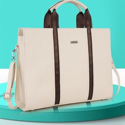 Veneer Cream-Colored & Brown Laptop Tote Handbag-13