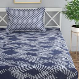 Florida Grey & White Geometric 200 TC Single Bedsheet with 1 Pillow Covers-13