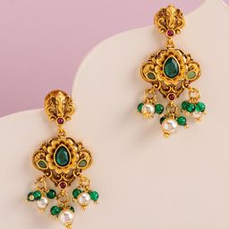 Kushal's Fashion Jewellery Gold-Plated Classic Ruby Antique Drop Earrings-43